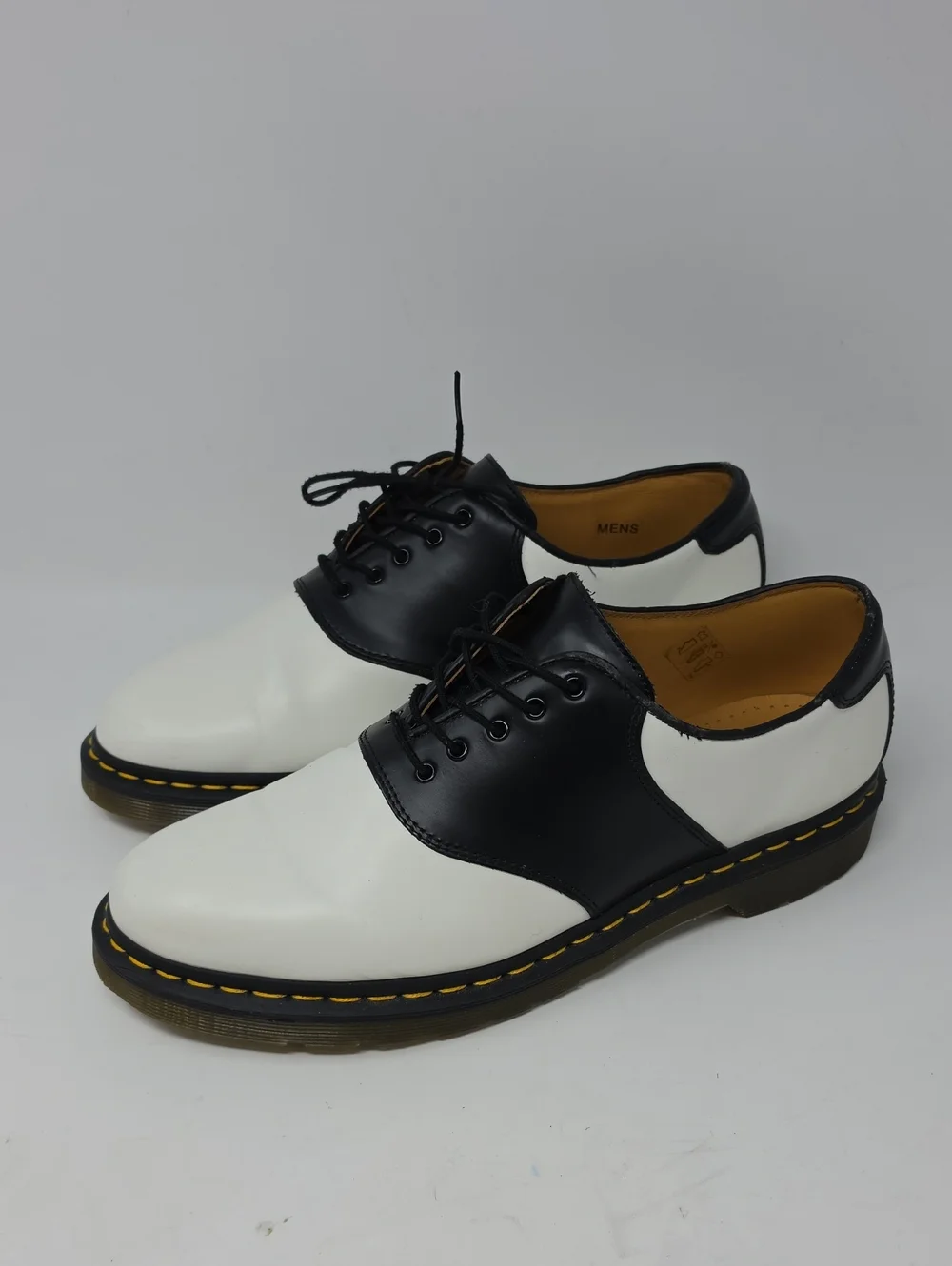 Dr. Martens 1461 Leather Saddle Shoes White Black Size 12